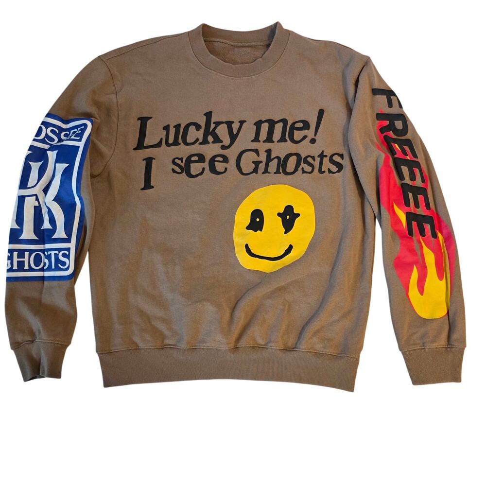 Kids See Ghosts Camp Flog Gnaw Lucky Me I See Ghosts Style Crewneck Brown